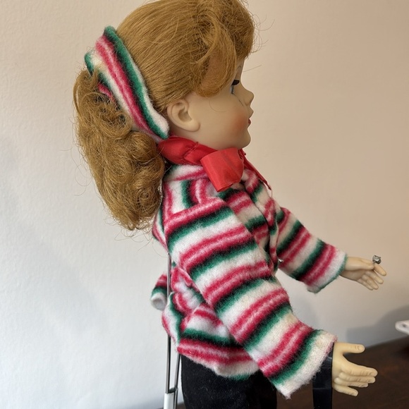 Vintage Antique Striped Doll with Red Bow - Picture 7 of 8